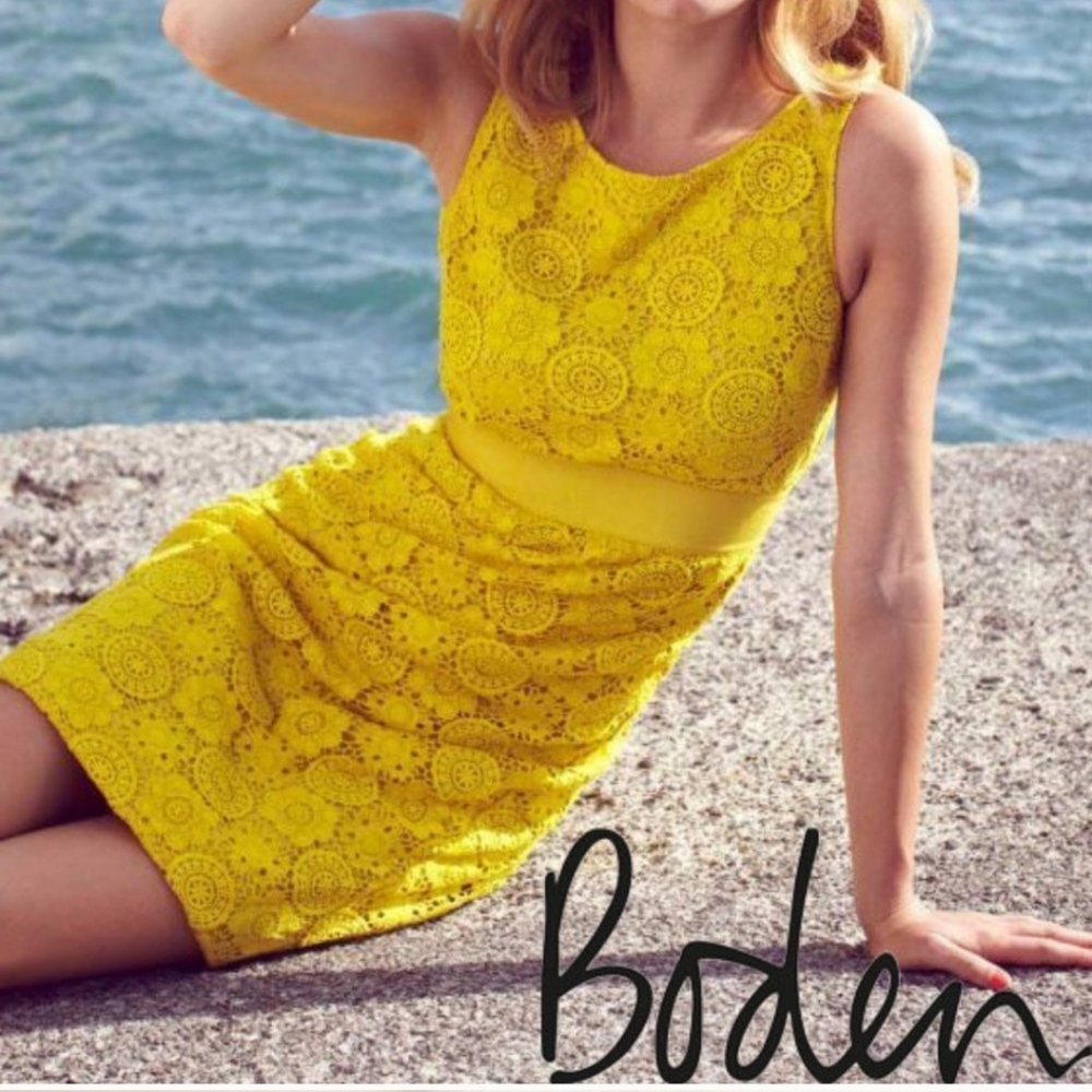Boden Yellow Cotton Crochet Sleeveless Dress